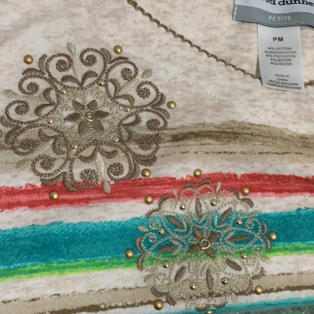 Alfred Dunner Multi-Color 3/4 Sleeve Cotton Blend Knit Top. PM - Picture 3 of 5